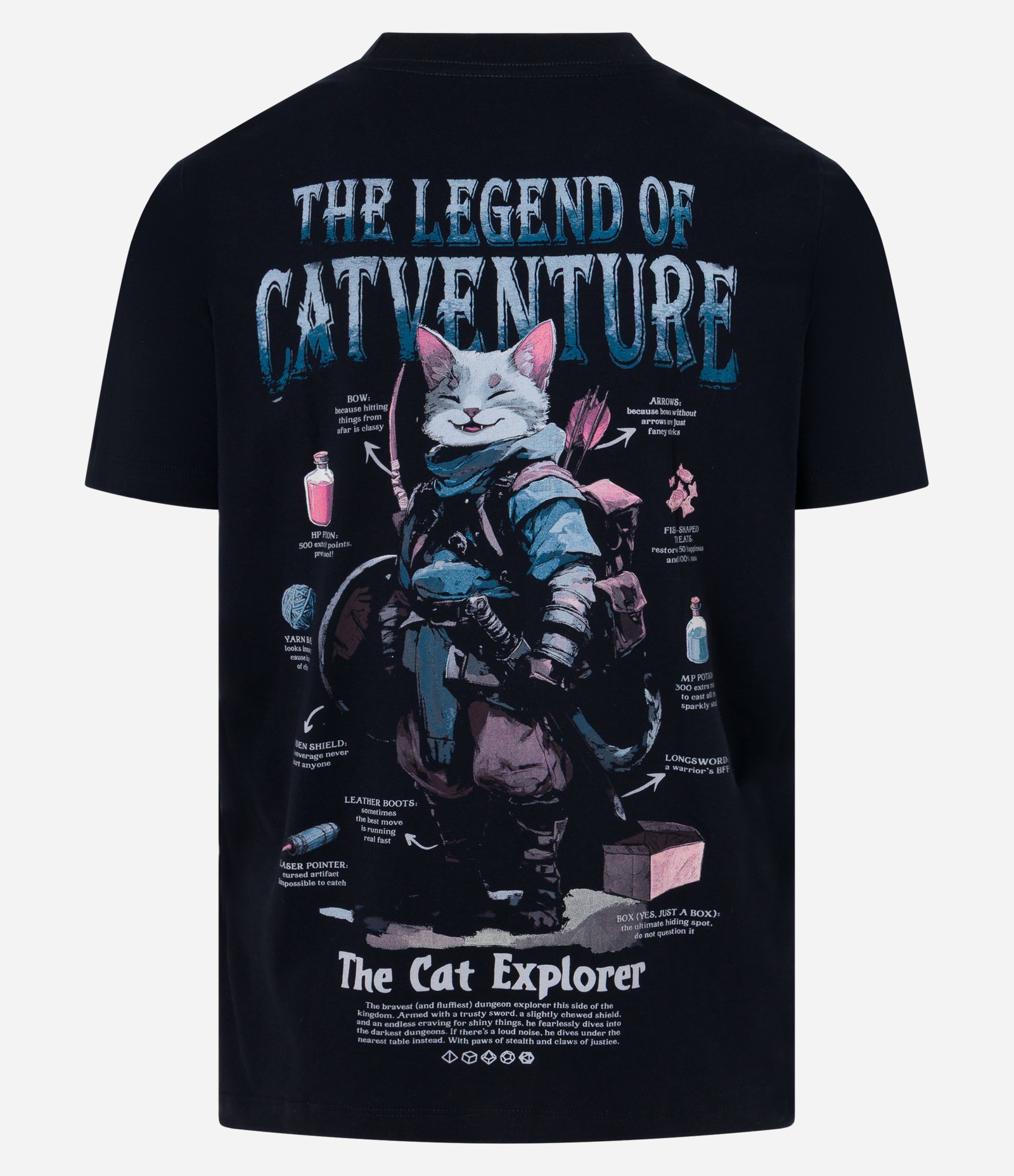 Camiseta Regular em Algodão com Estampa Lettering The Legend Of Catventure Preto 7