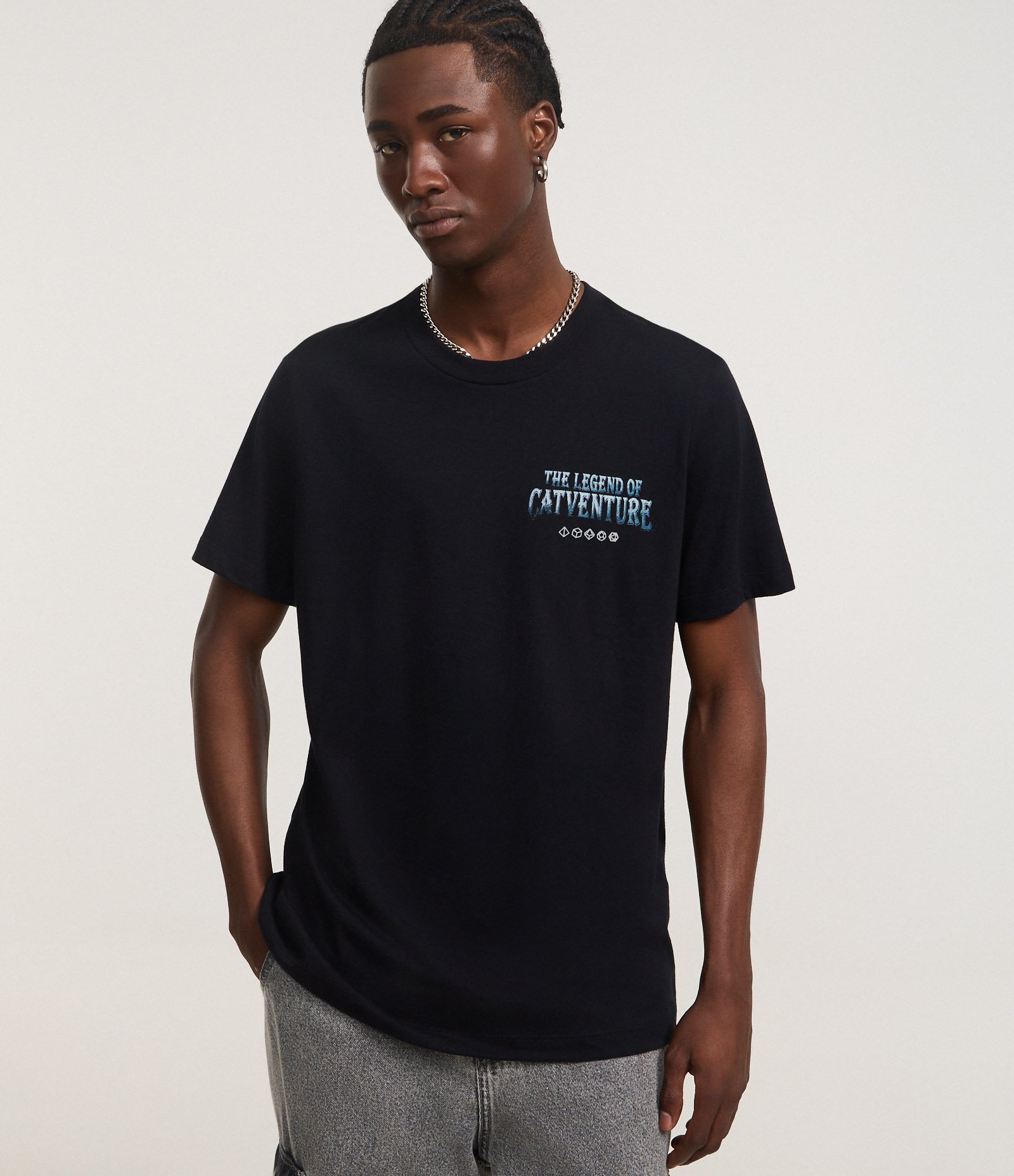 Camiseta Regular em Algodão com Estampa Lettering The Legend Of Catventure Preto 2