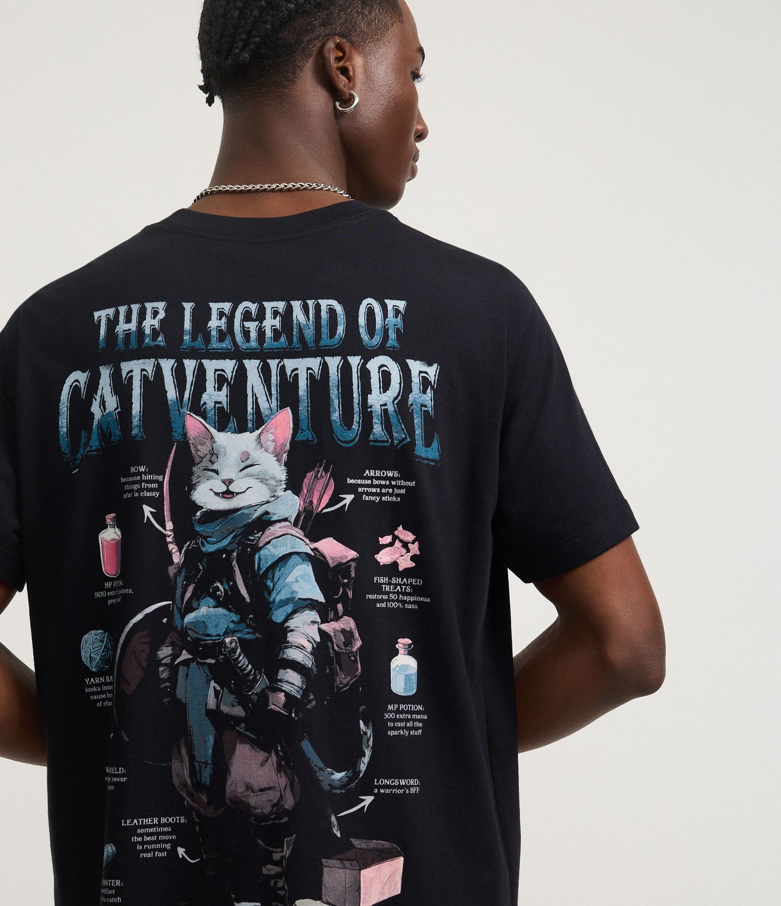 Camiseta Regular em Algodão com Estampa Lettering The Legend Of Catventure Preto 5