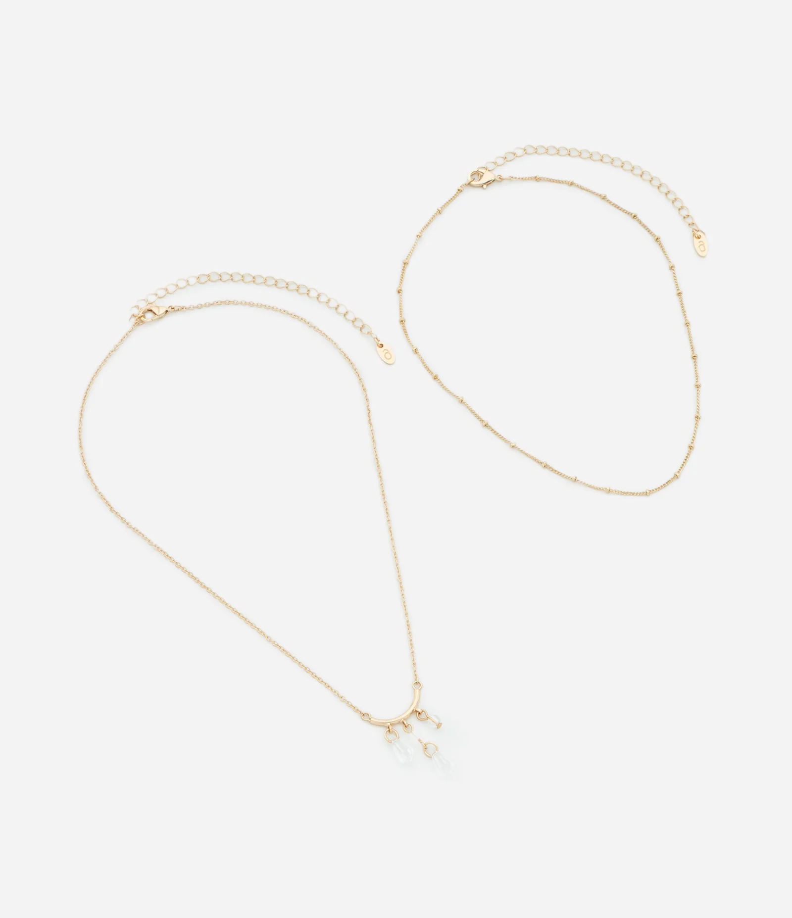 Conjunto com Colar de Camadas e Corrente de Bolinhas com Pingentes de Cristal Dourado 2