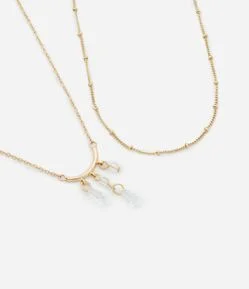 Conjunto com Colar de Camadas e Corrente de Bolinhas com Pingentes de Cristal