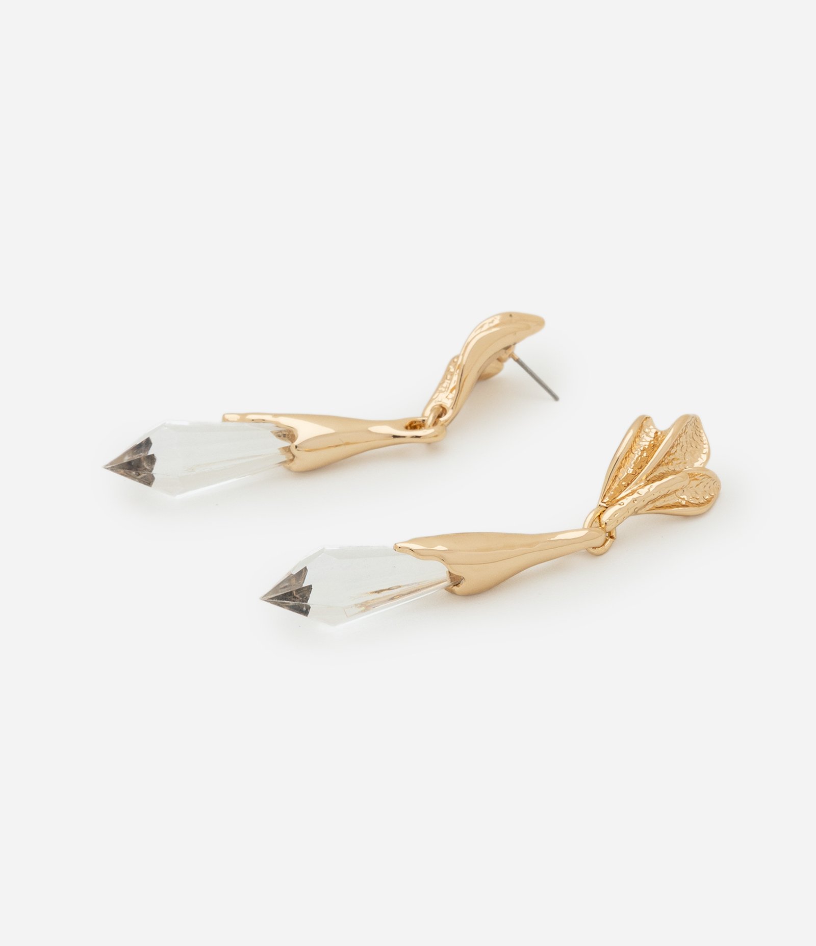 Brinco Médio com Pingente de Cristal e Base com Detalhes em Folha Cristal 2