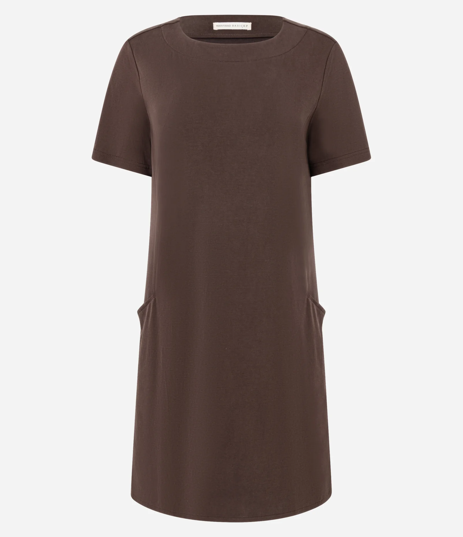 Vestido T-shirt Curto em Viscose com Bolsos Laterais Marrom 6