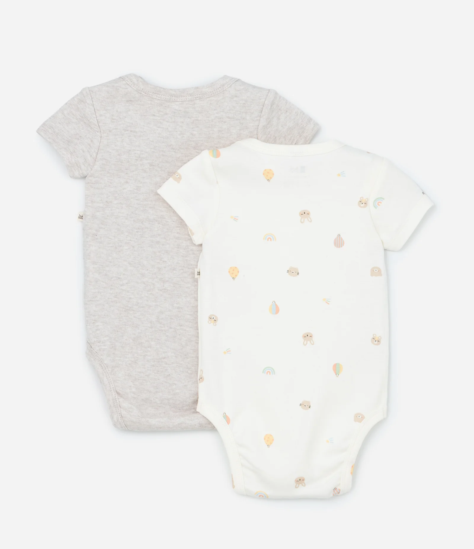 Kit 02 Bodies Infantil em Suedine com Mini Ícones – Tam RN a 12 Meses Cinza/Off White 2