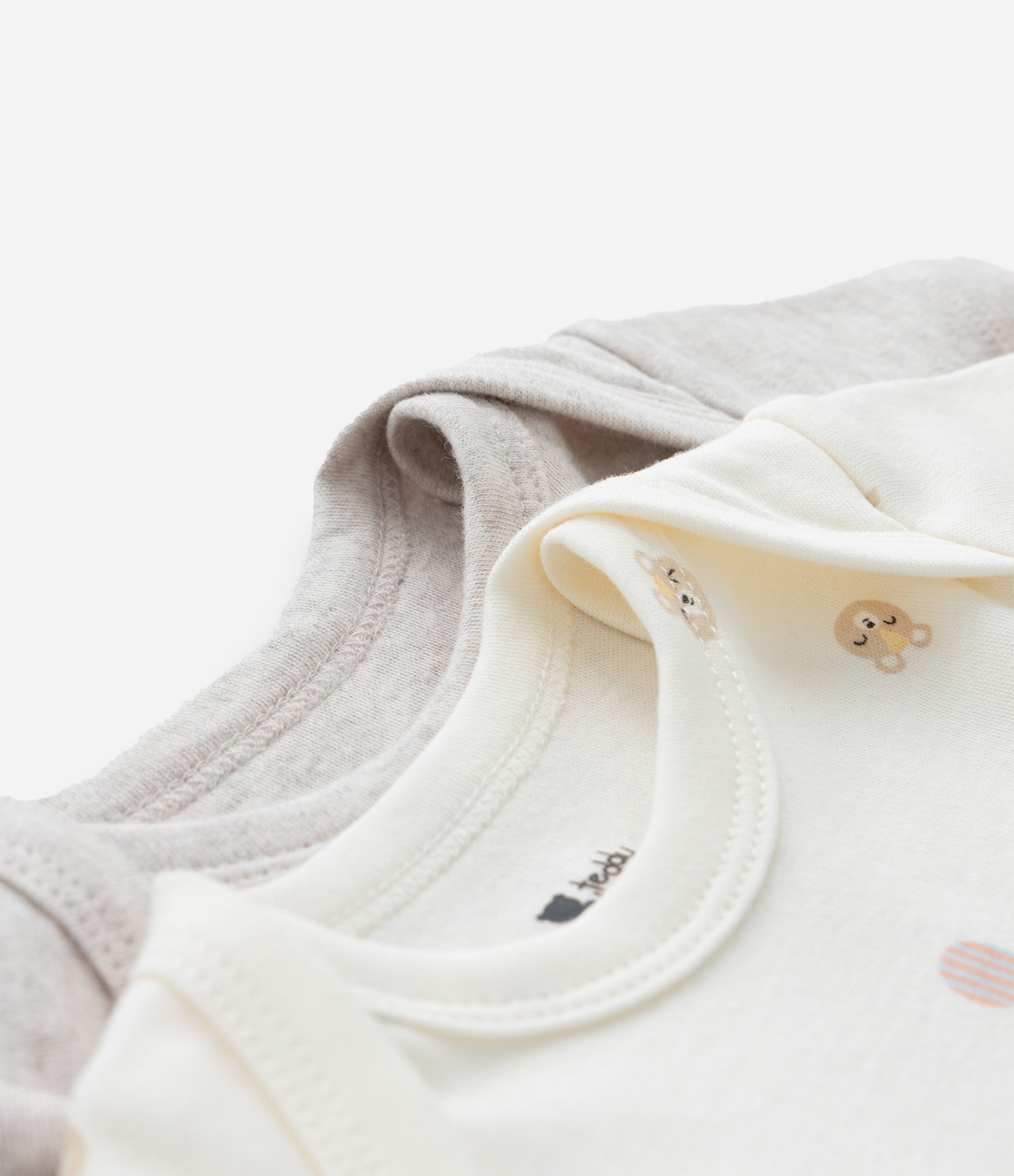 Kit 02 Bodies Infantil em Suedine com Mini Ícones – Tam RN a 12 Meses Cinza/Off White 4