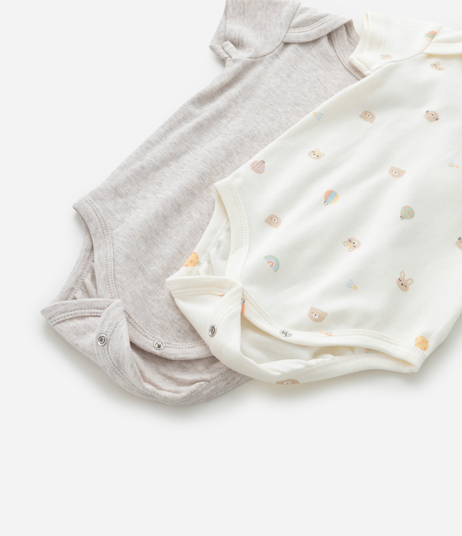 Kit 02 Bodies Infantil em Suedine com Mini Ícones – Tam RN a 12 Meses Cinza/Off White 5