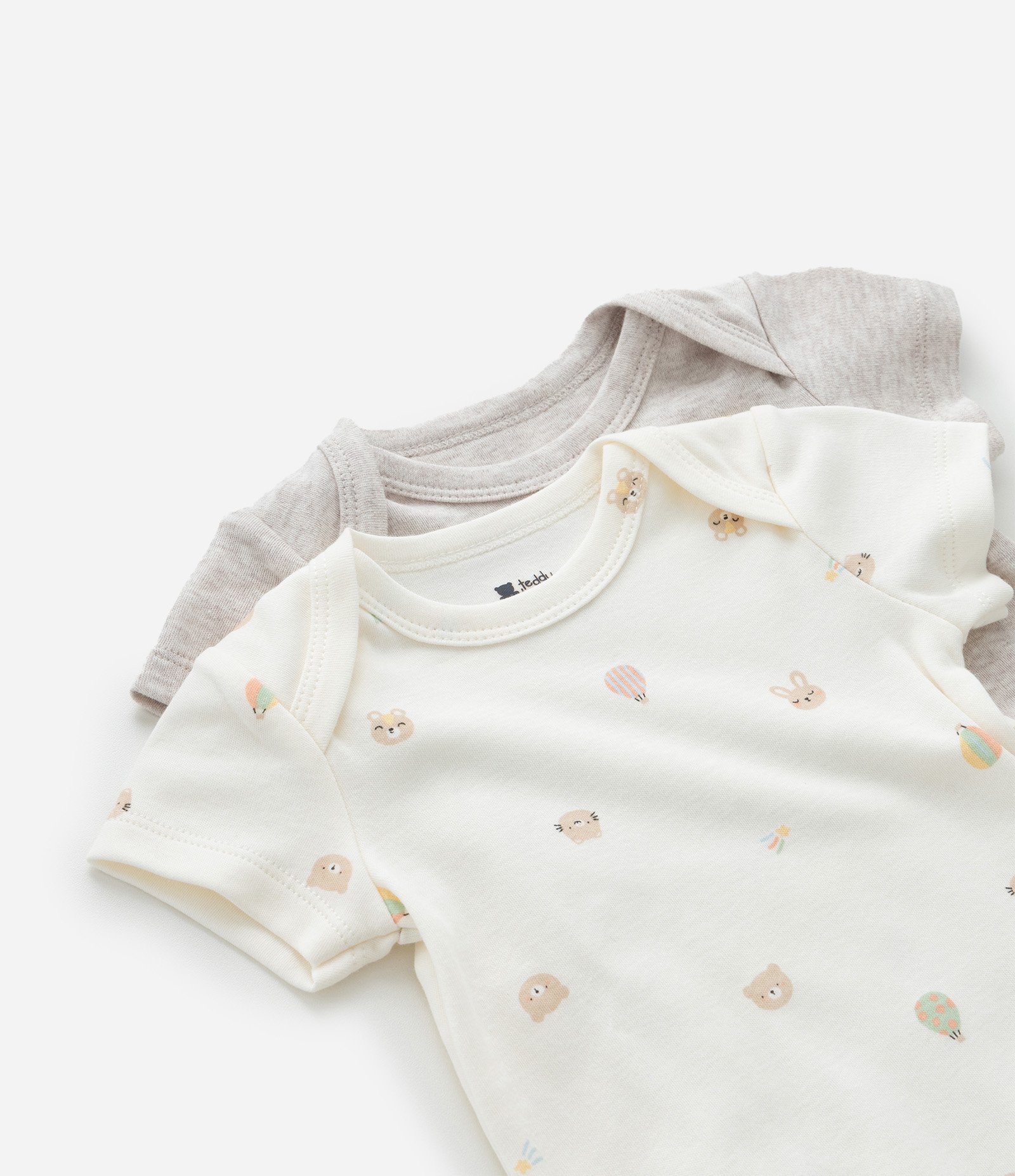 Kit 02 Bodies Infantil em Suedine com Mini Ícones – Tam RN a 12 Meses Cinza/Off White 6