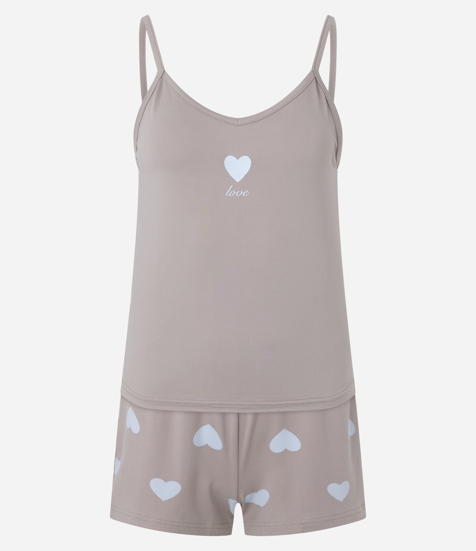 Pijama Short Doll com Peach Touch e Estampa Coração Bege 4