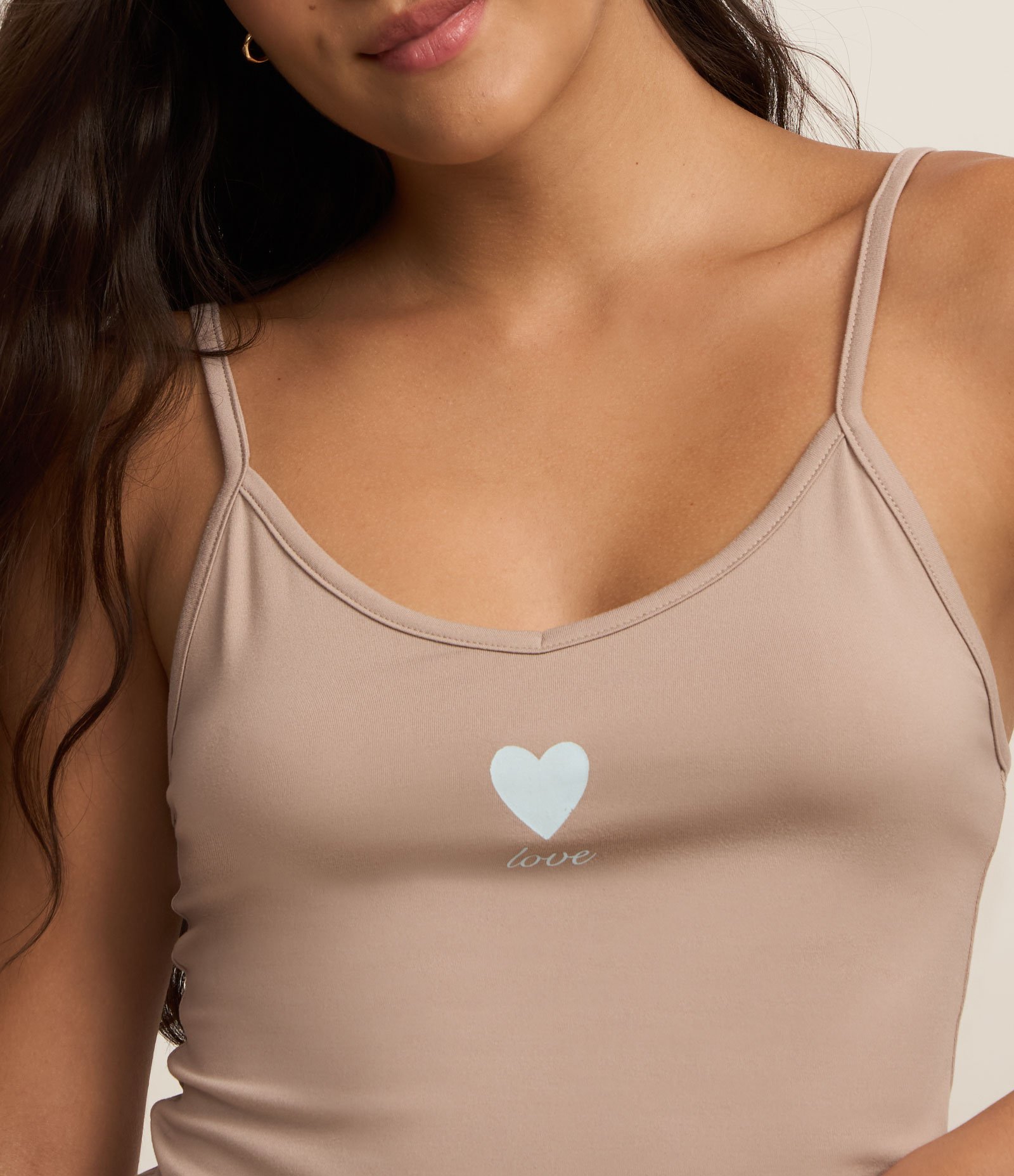 Pijama Short Doll com Peach Touch e Estampa Coração Bege 2