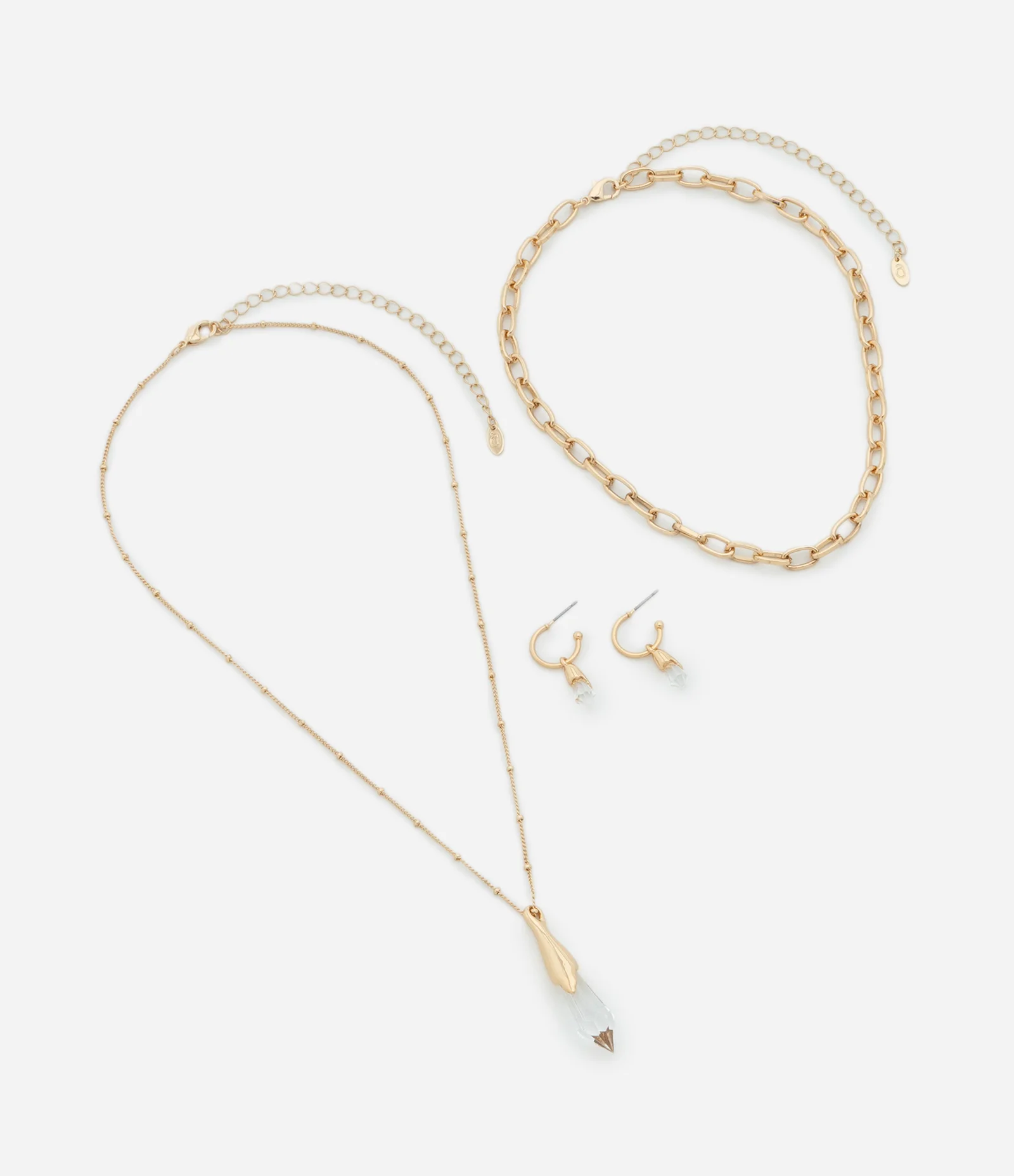 Conjunto de Colar com Pingente e Brinco Argolinha com Pingente e Correntinha Dourado 2