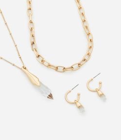 Conjunto de Colar com Pingente e Brinco Argolinha com Pingente e Correntinha