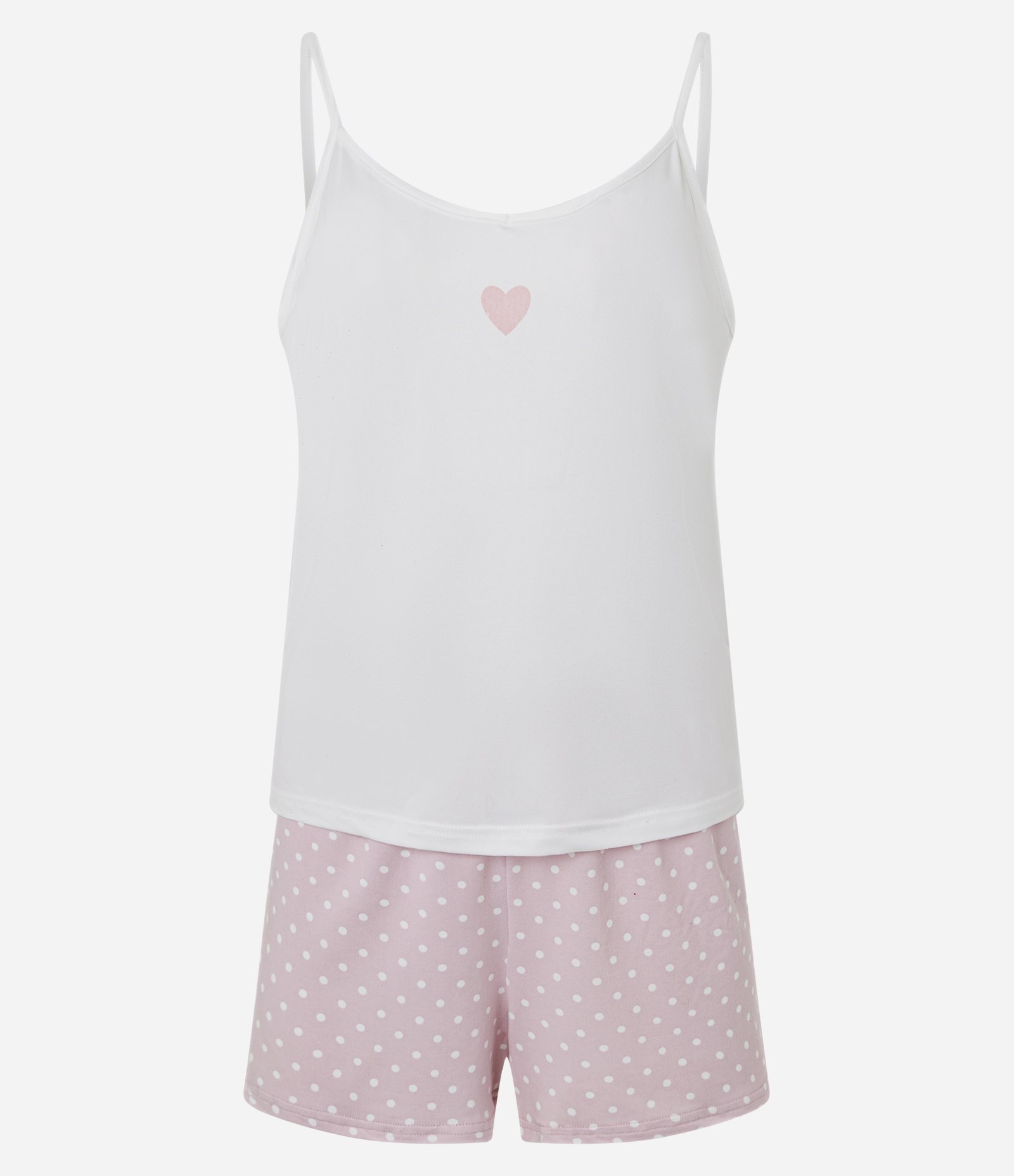 Pijama Short Doll com Estampa de Coração e Poá Branco/Rosa 1
