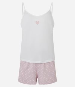 Pijama Short Doll com Estampa de Coração e Poá