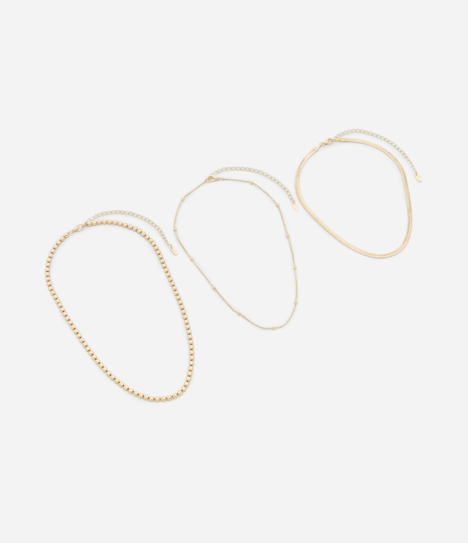 Conjunto com 03 Colares em Metal em Formatos Diversos Dourado 2