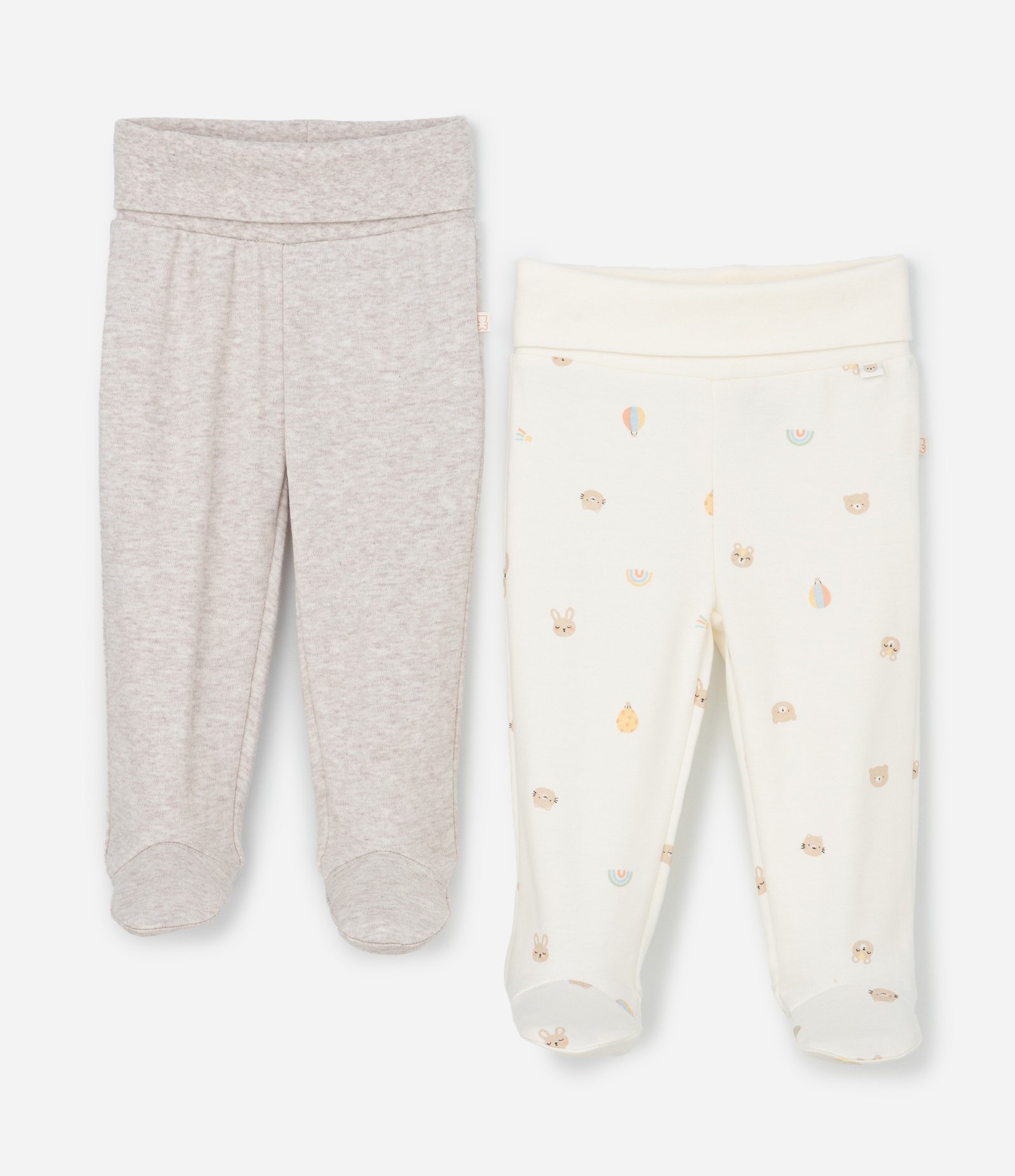 Kit 02 Calças Infantil em Suedine com Pés – Tam RN a 12 Meses Off White/Cinza 1