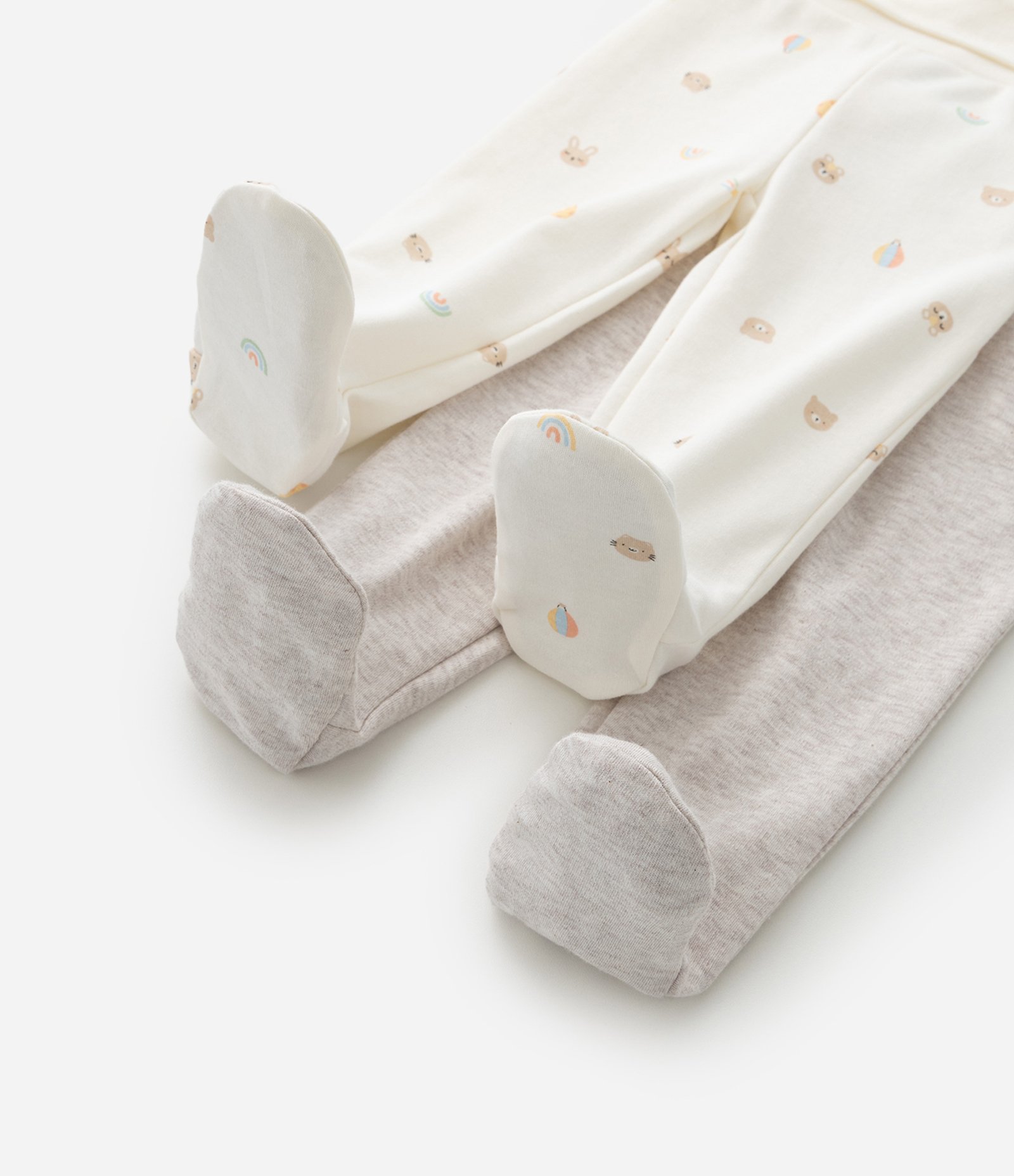 Kit 02 Calças Infantil em Suedine com Pés – Tam RN a 12 Meses Off White/Cinza 5