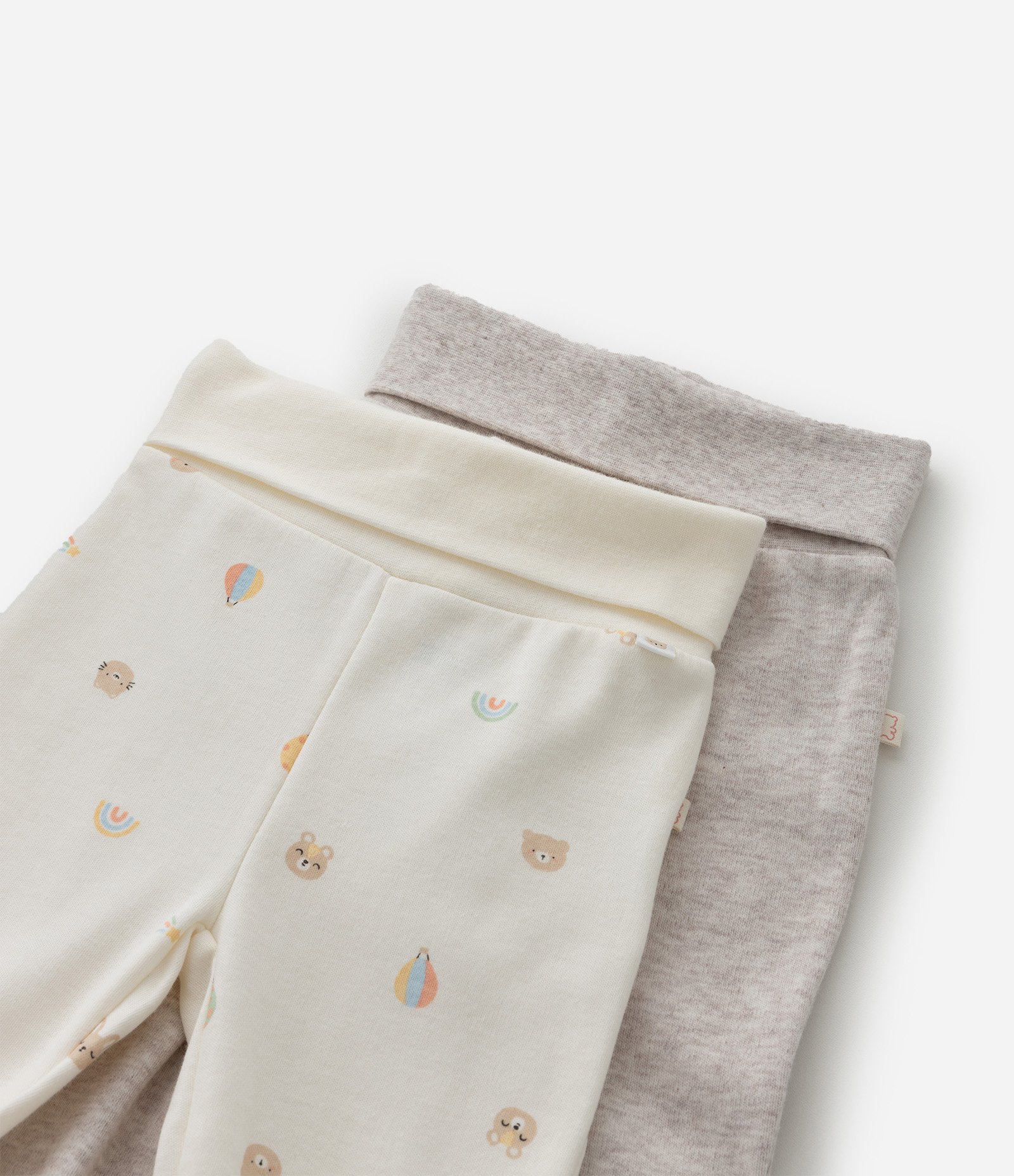 Kit 02 Calças Infantil em Suedine com Pés – Tam RN a 12 Meses Off White/Cinza 6