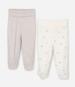 Kit 02 Calças Infantil em Suedine com Pés – Tam RN a 12 Meses