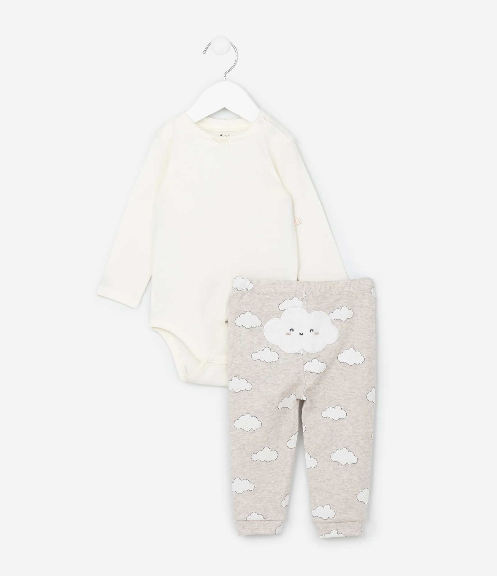 Conjunto Infantil Body com Calça Bordada de Nuvem – Tam RN a 18 Meses Branco 2
