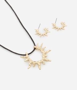 Conjunto de Colar com Fio Encerado e Pingente com Brinco Argola