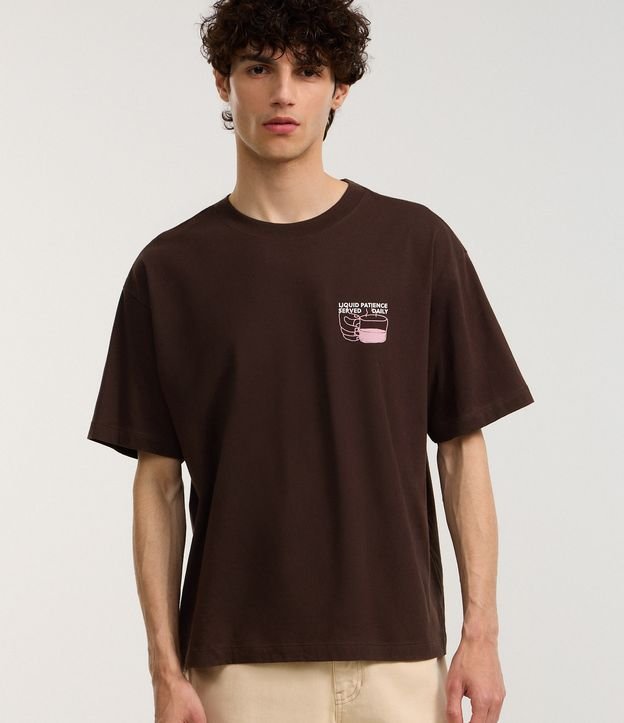 Camiseta Boxy em Algodão com Estampa de Café
