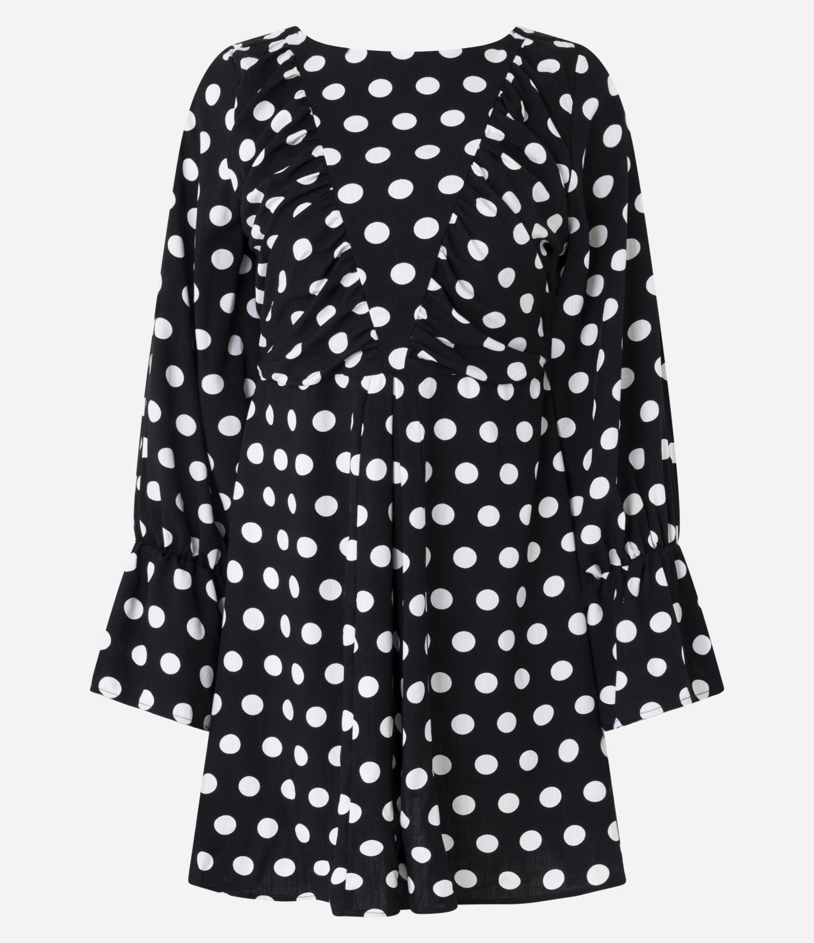 Vestido Curto em Tricoline com Amarração e Estampa Poá Preto/Branco 5