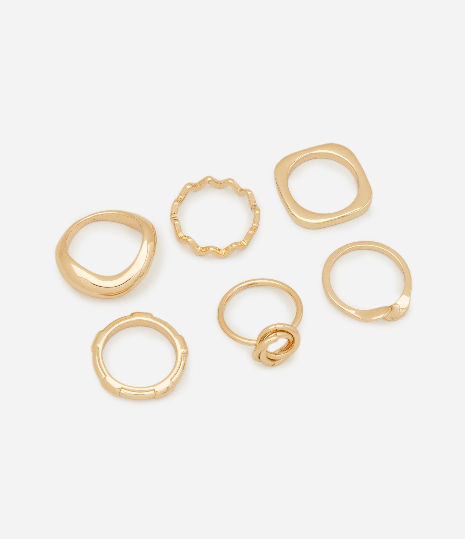 Kit 06 Anéis em Metal com Formas Orgânicas Variadas Dourado 1