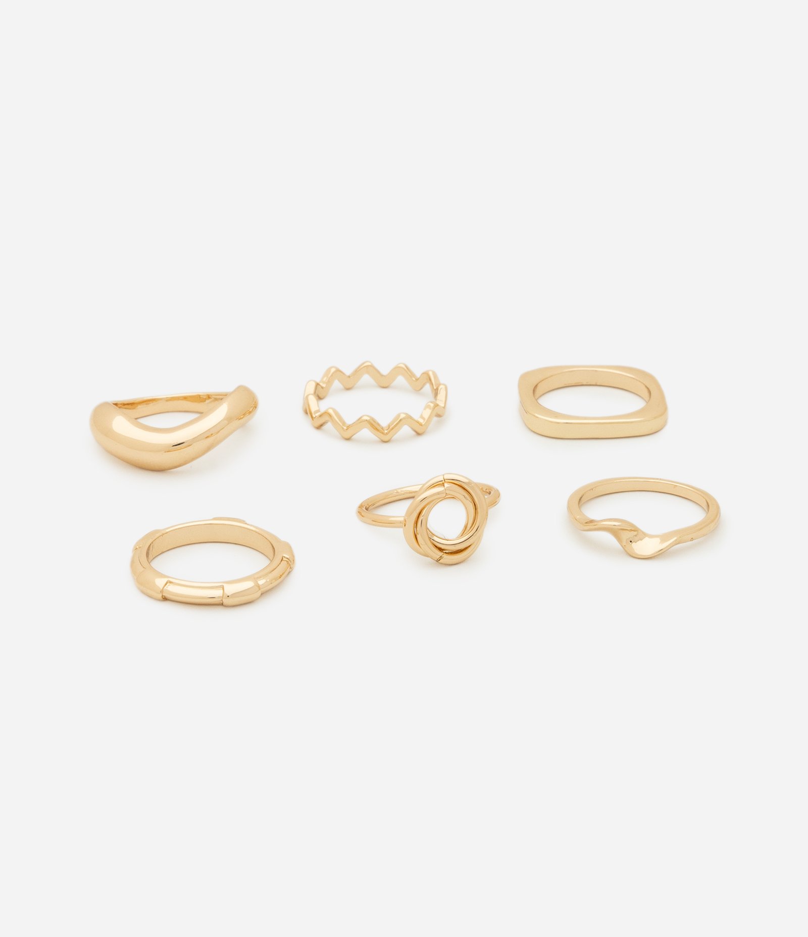 Kit 06 Anéis em Metal com Formas Orgânicas Variadas Dourado 2