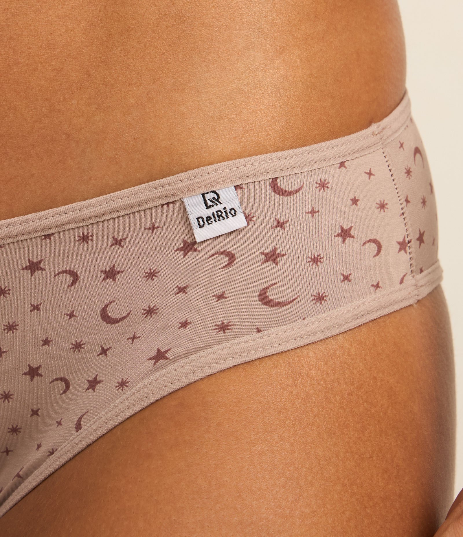 Kit 03 Calcinhas Biquíni em Microfibra com Estampa de Lua DelRio Roxo/Rosa/Bege 4