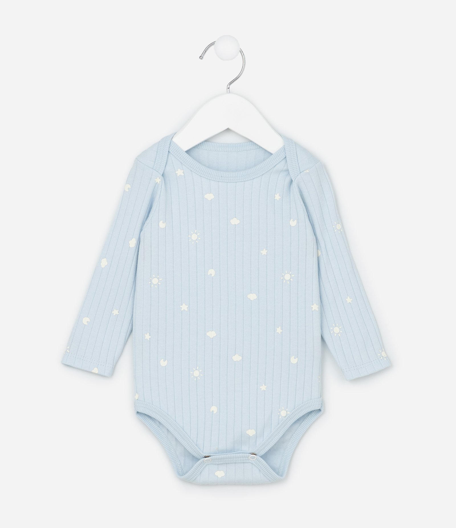 Body Infantil Canelado com Mini Ícones do Céu – Tam RN a 18 Meses Azul Claro 1