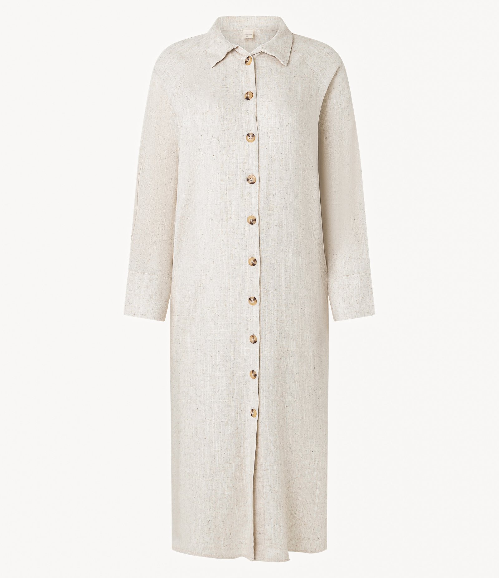 Vestido Reto Chemise em Viscolinho com Manga 7/8 Bege 6