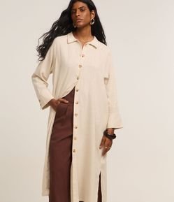 Vestido Reto Chemise em Viscolinho com Manga 7/8