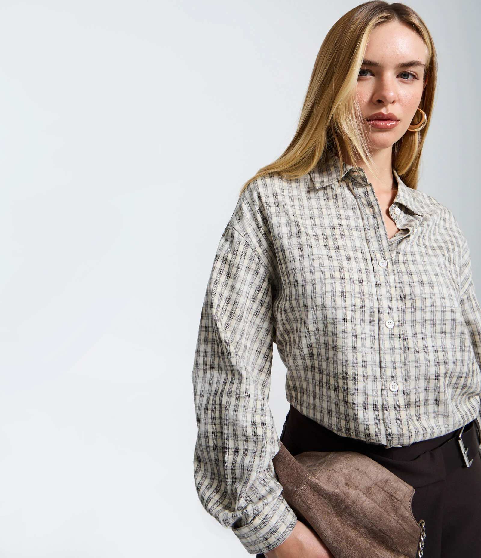 Camisa Slim Xadrez Lavado em Tricoline Bege 3