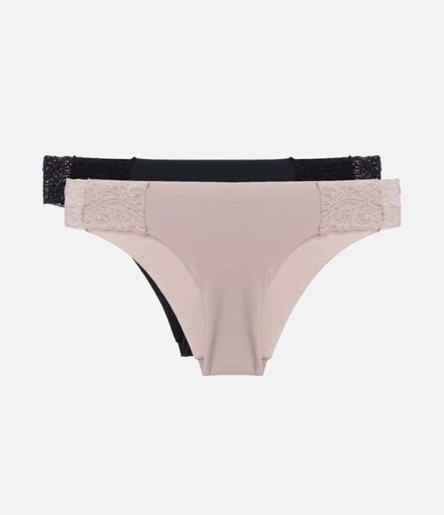 Kit 02 Calcinhas Biquíni em Microfibra com Detalhe de Renda