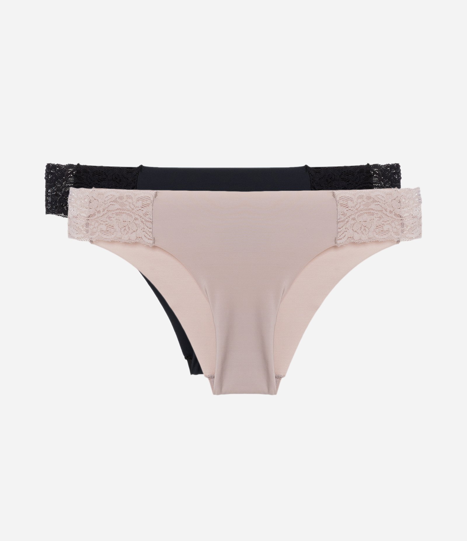Kit 02 Calcinhas Biquíni em Microfibra com Detalhe de Renda Preto/Bege 1