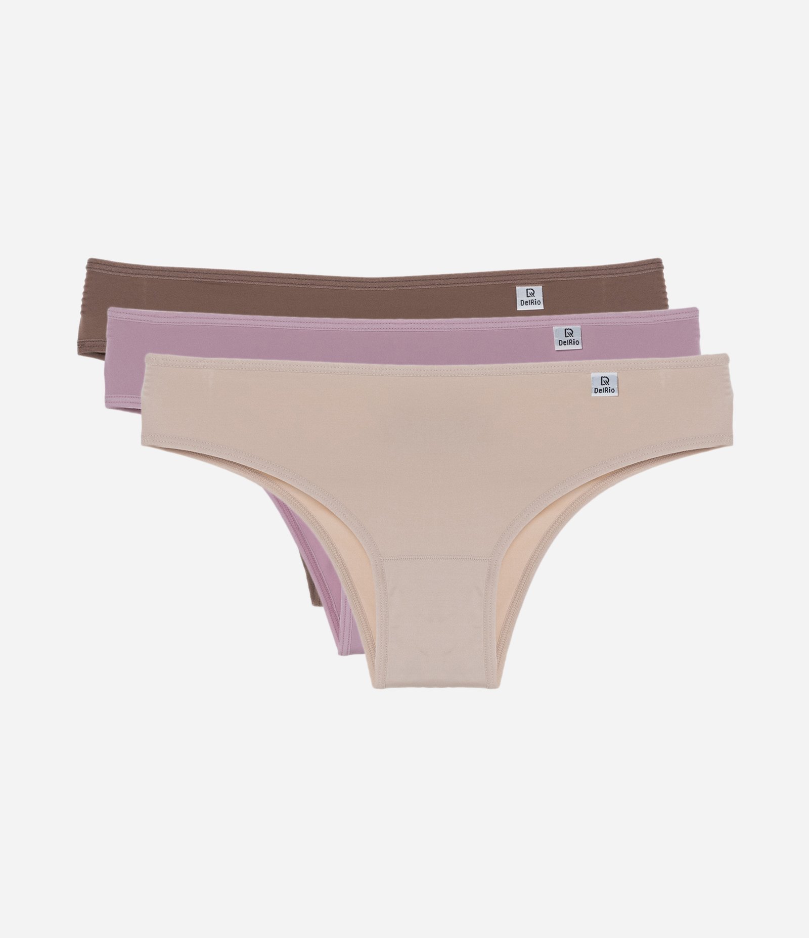 Kit 03 Calcinhas Biquíni em Microfibra Delrio Marrom/Rosa/Bege 1