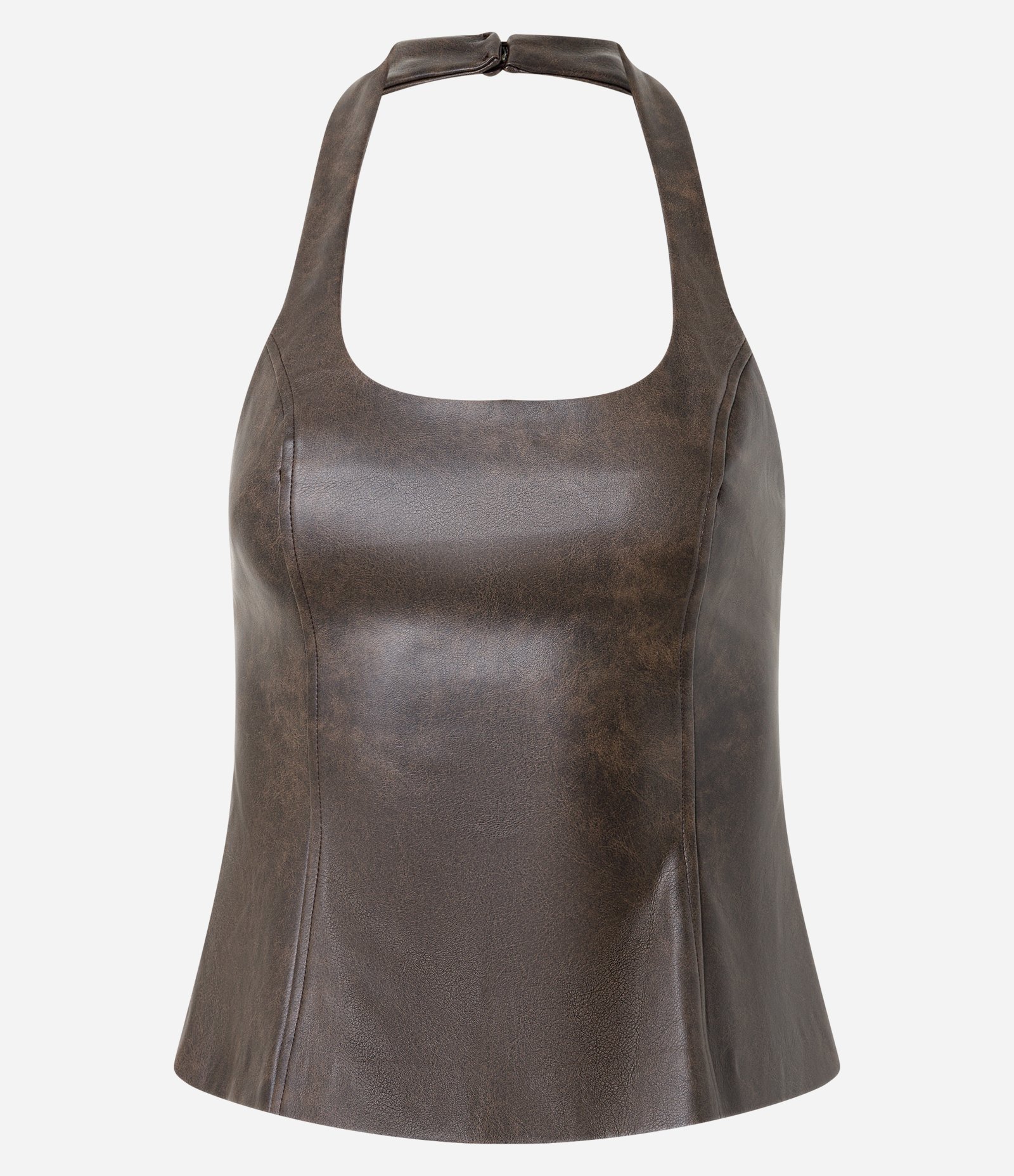 Blusa Frente Única em PU com Efeito Manchado Marrom 5