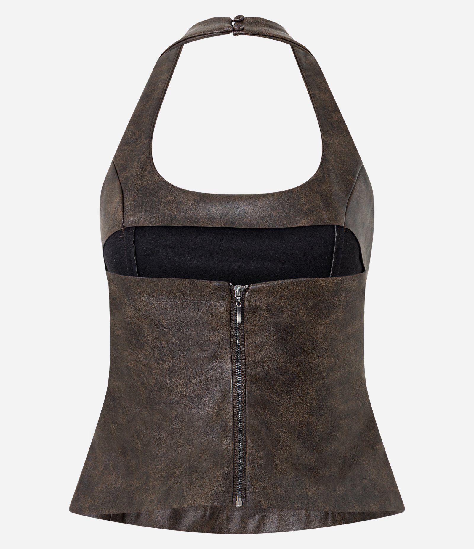 Blusa Frente Única em PU com Efeito Manchado Marrom 6