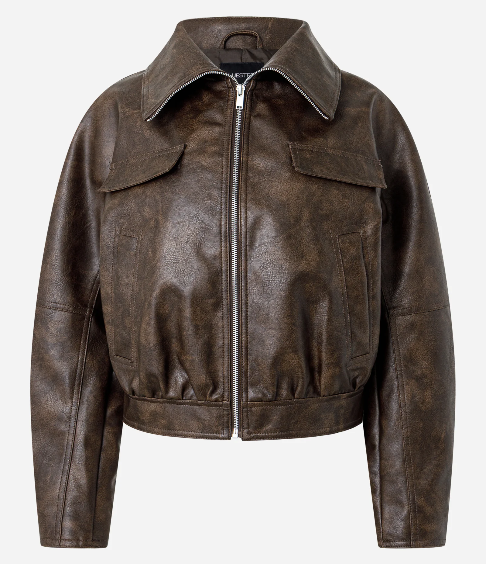 Jaqueta Bomber em PU com Efeito Manchado Marrom 6