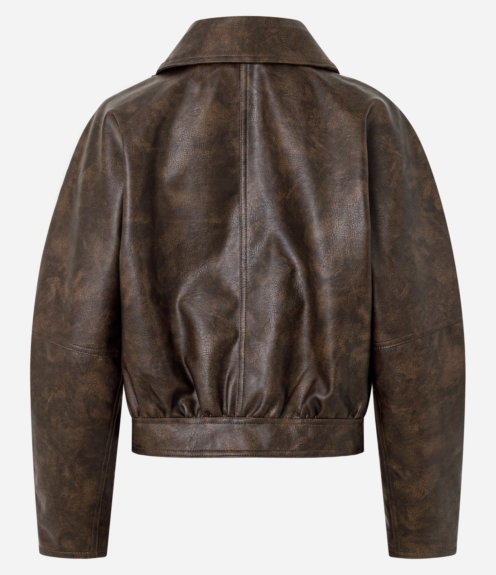 Jaqueta Bomber em PU com Efeito Manchado Marrom 7