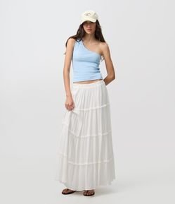 Saia Long Midi em Viscose com Babados e Textura