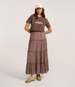 Saia Long Midi em Viscose com Babados e Textura