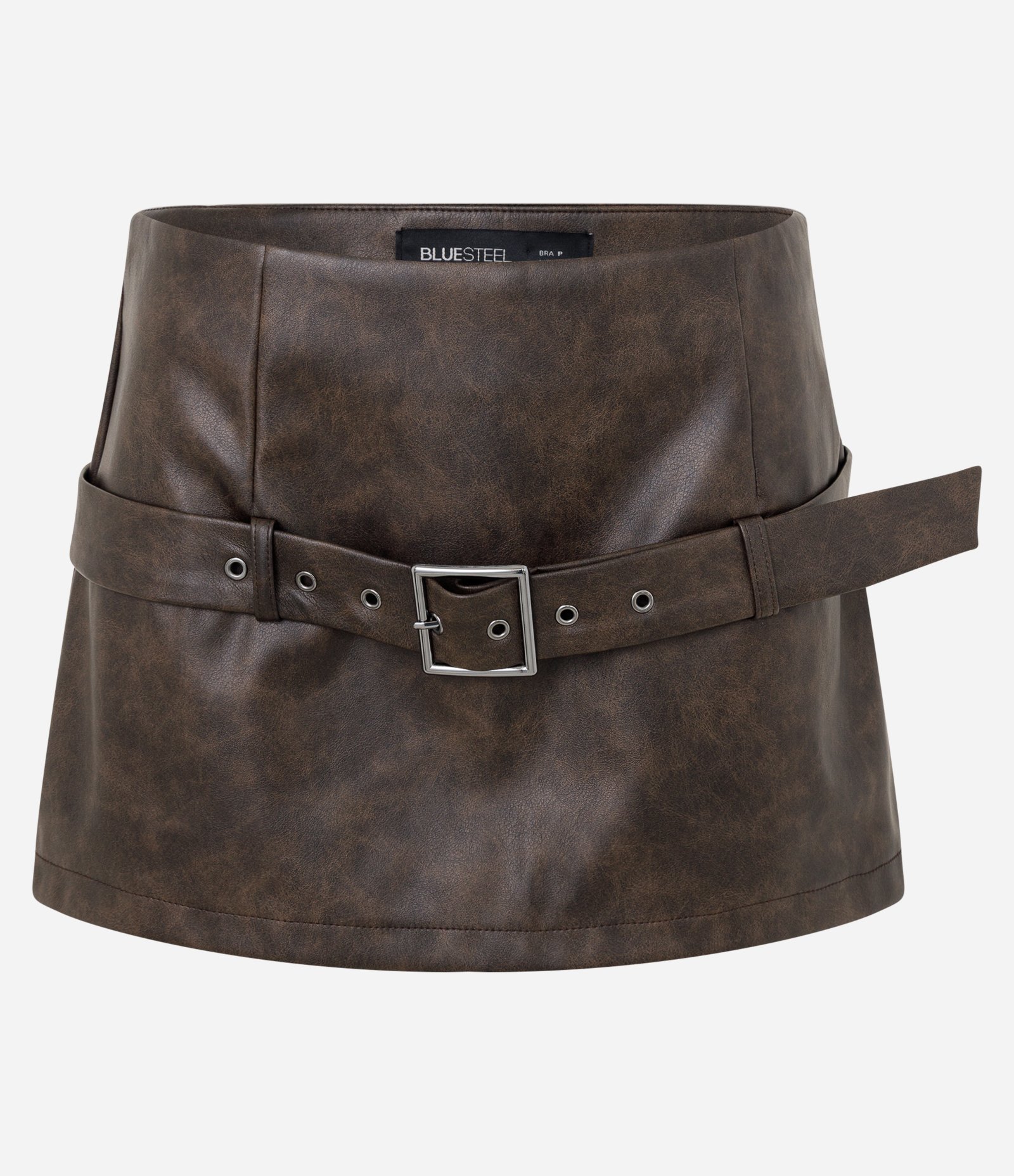 Short Saia em PU com Cinto e Efeito Manchado Marrom 5