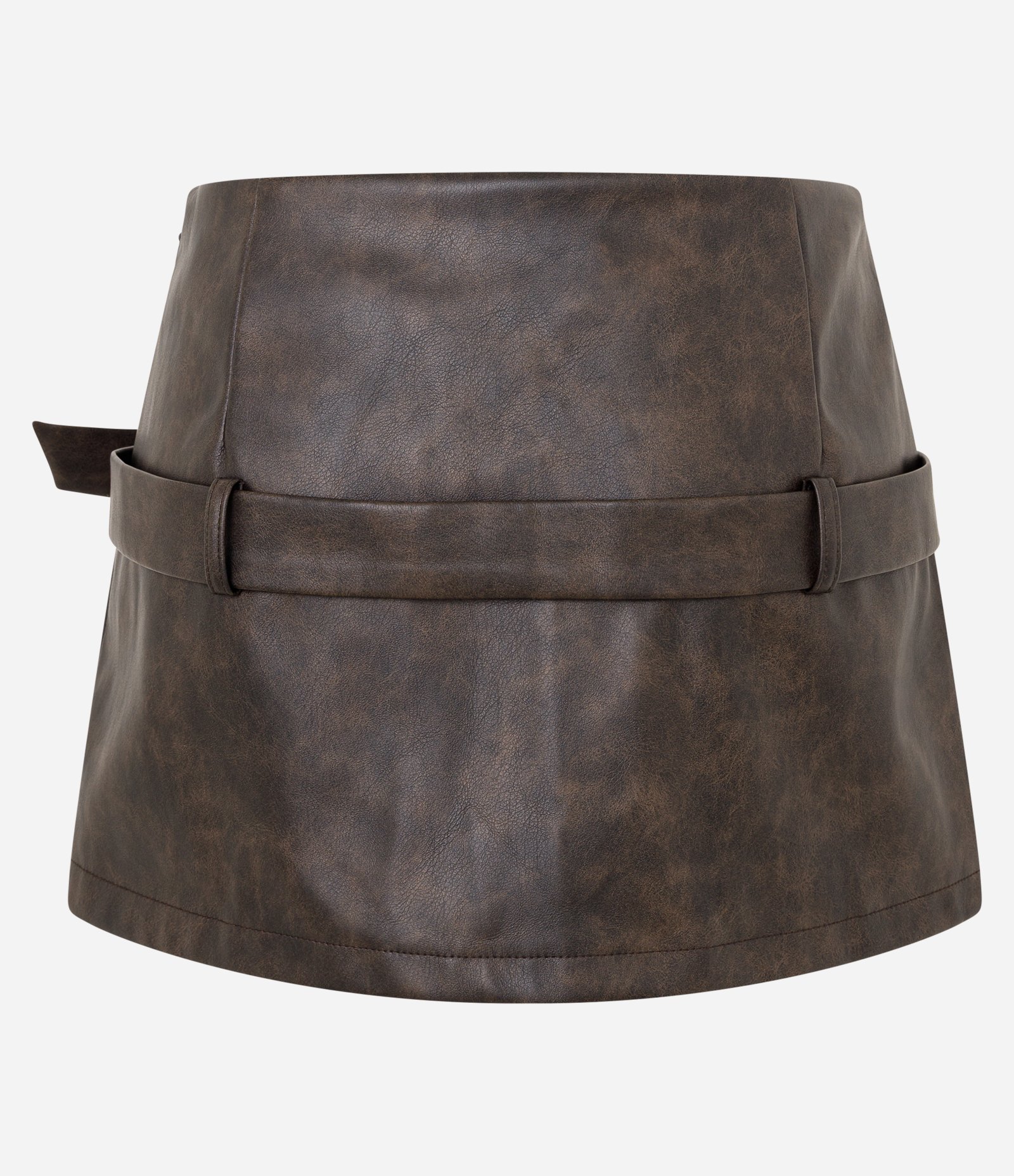 Short Saia em PU com Cinto e Efeito Manchado Marrom 6