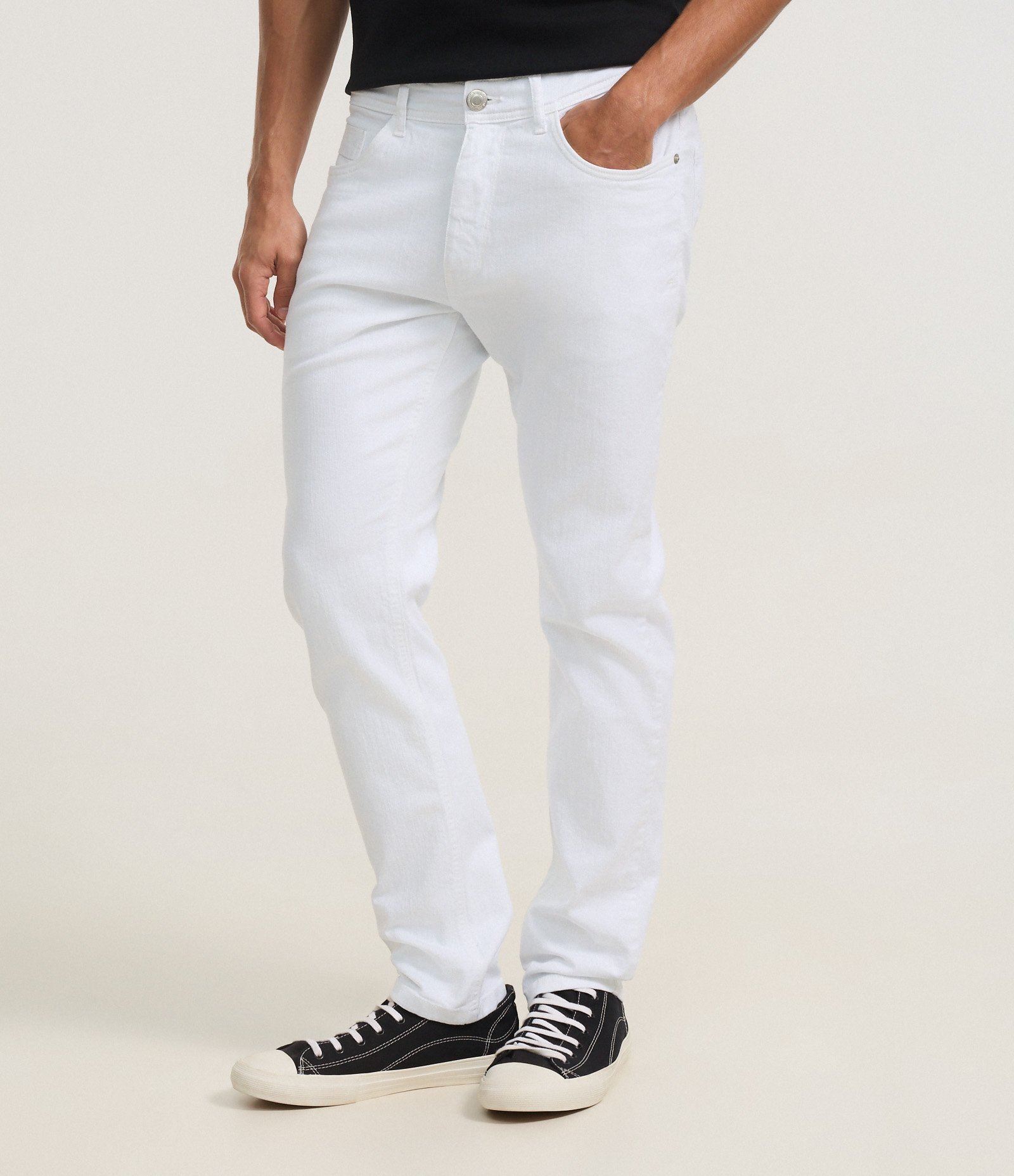 Calça Skinny Cropped em Sarja com Bolsos Branco 2
