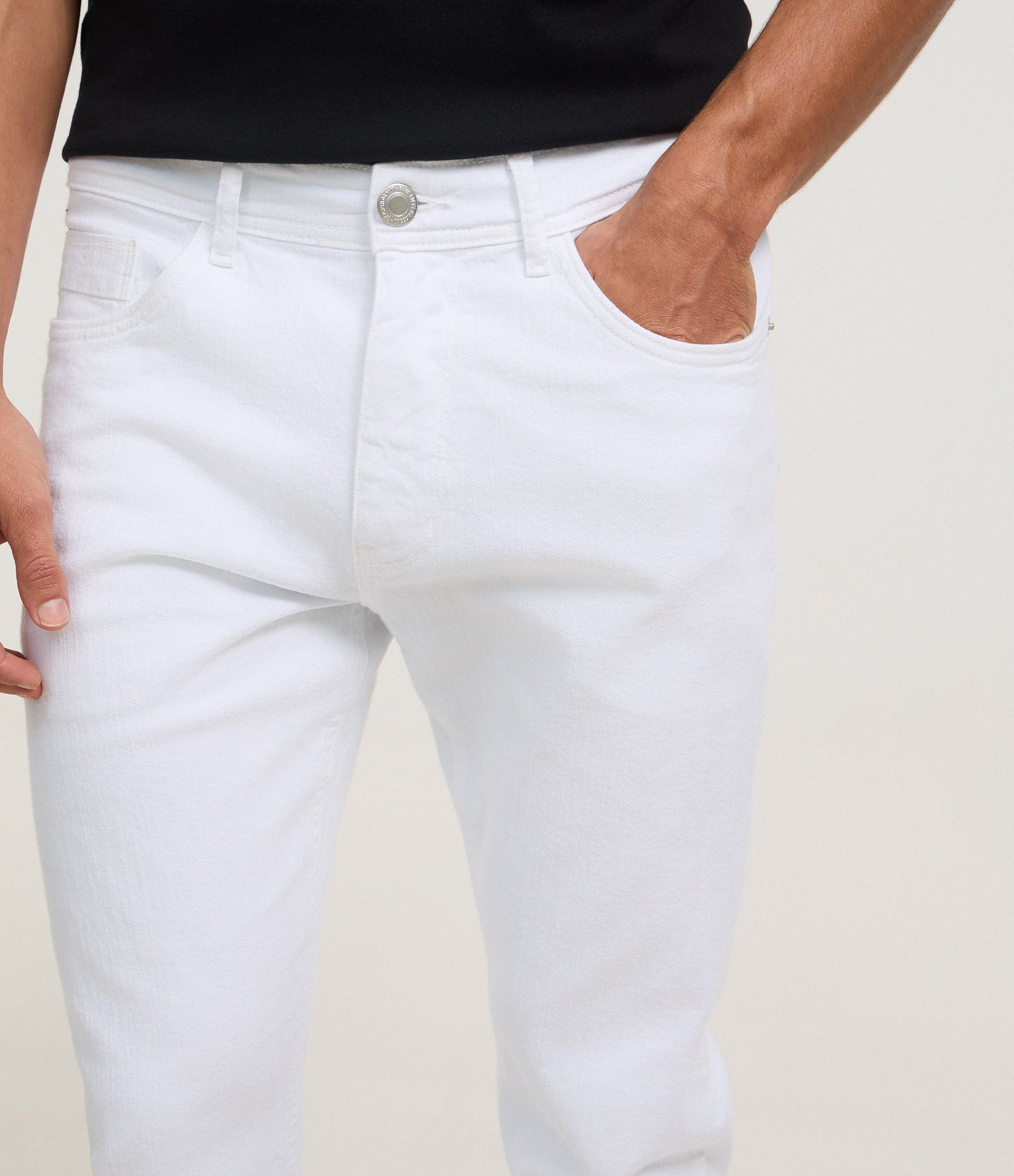 Calça Skinny Cropped em Sarja com Bolsos Branco 3