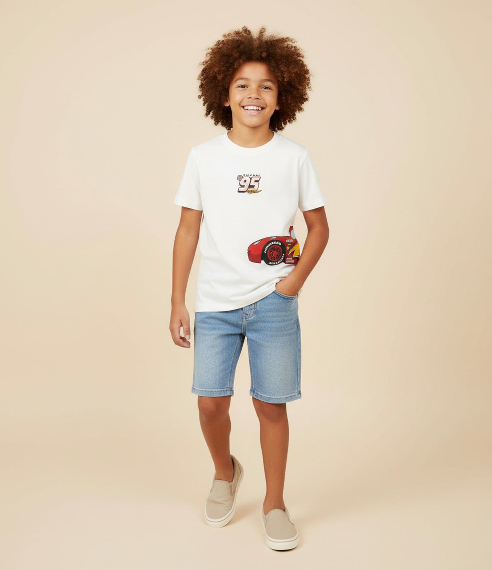 Camiseta Infantil com Estampa Relâmpago Mc Queen - Tam 2 a 8 Anos Off White 1