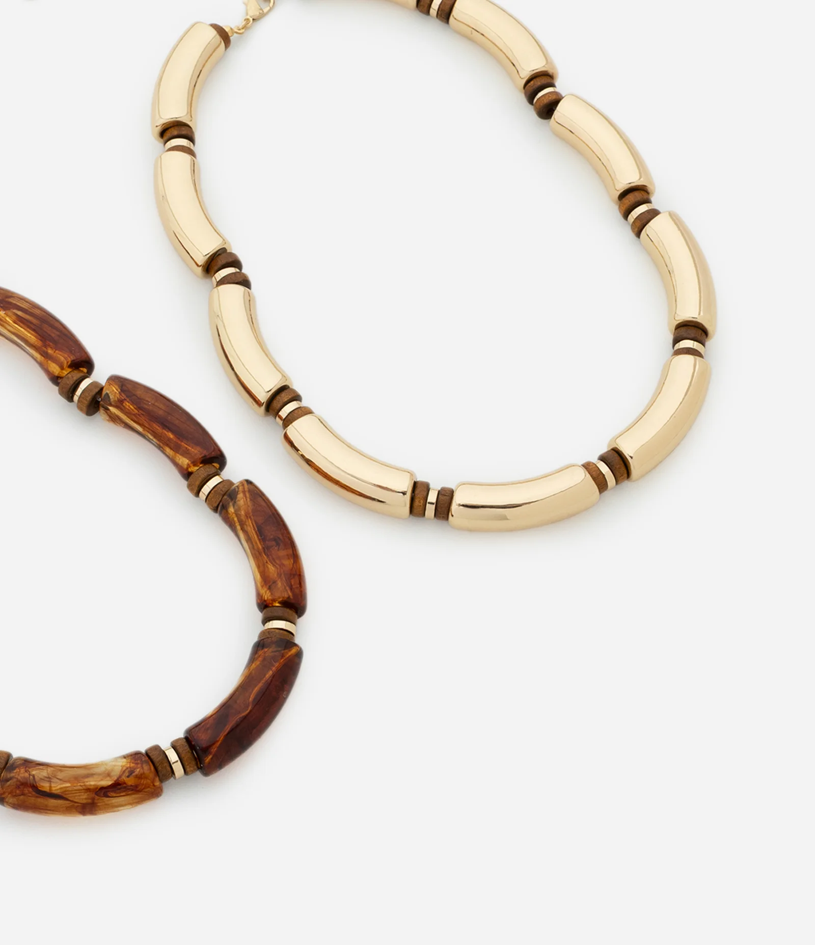 Colar Camadas com Tubinhos em Resina Bicolor Marrom/Dourado 1