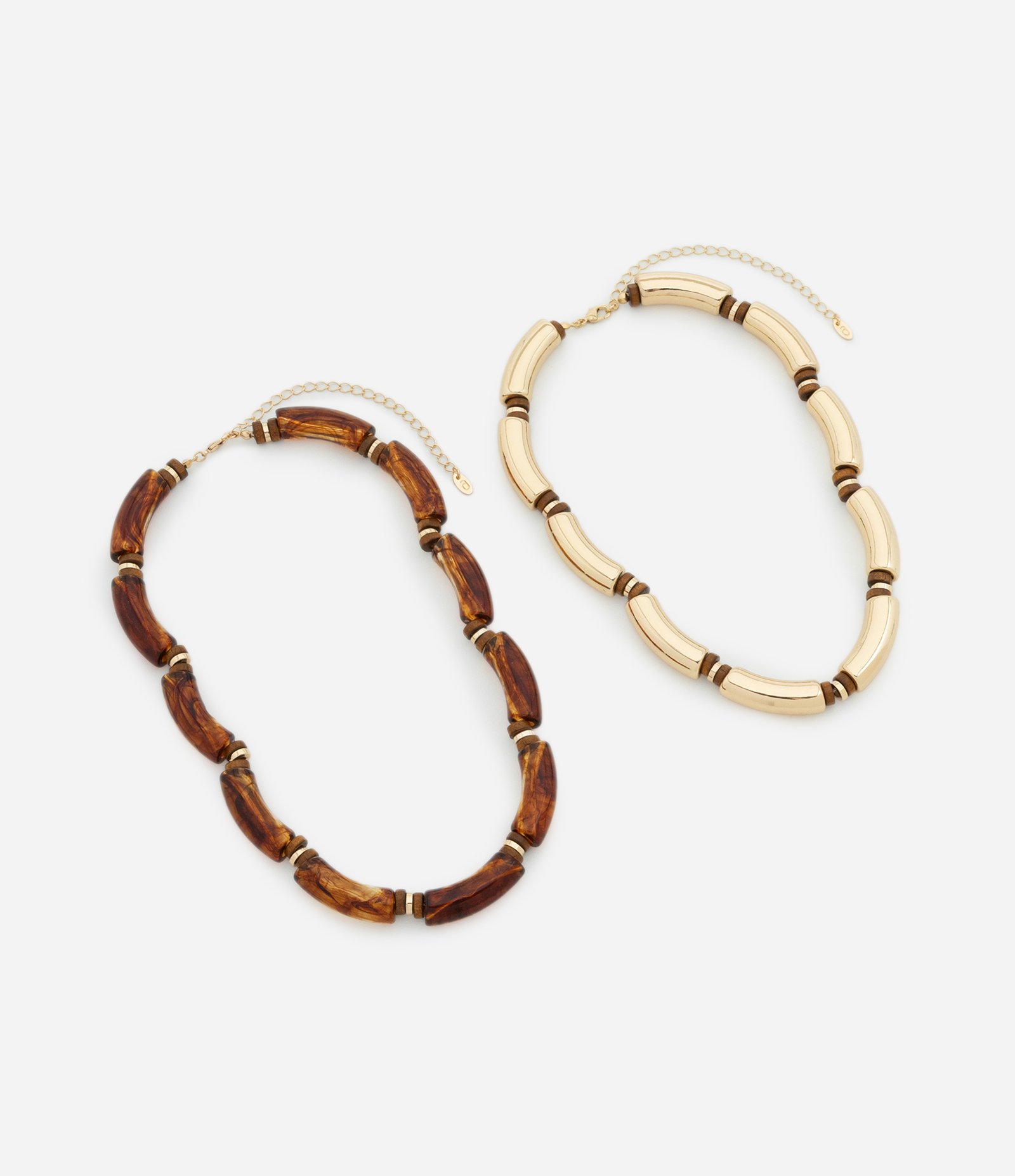 Colar Camadas com Tubinhos em Resina Bicolor Marrom/Dourado 2