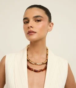 Colar Camadas com Tubinhos em Resina Bicolor